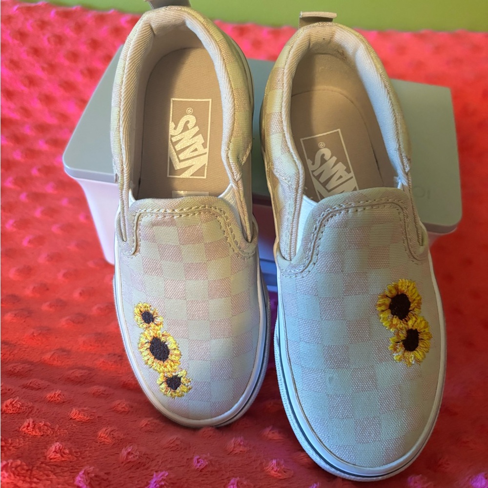 Little Girls Sunflower beige check Vans